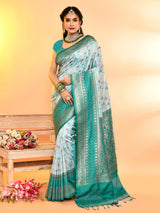 Dista Elora Pure Soft Silk Woven Designed Banarasi Saree- Sky Blue, view 2