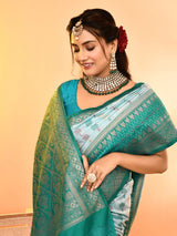 Dista Elora Pure Soft Silk Woven Designed Banarasi Saree- Sky Blue, view 4