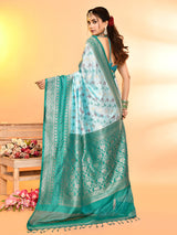 Dista Elora Pure Soft Silk Woven Designed Banarasi Saree- Sky Blue, view 5