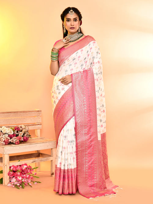 Dista Elora Pure Soft Silk Woven Designed Banarasi Saree- White