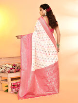 Dista Elora Pure Soft Silk Woven Designed Banarasi Saree- White, view 6