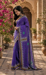 Dista Elora Purple Linen Floral & Geometric Motifs Digital Print Bollywood Saree, view 2