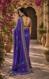 Dista Elora Purple Linen Floral & Geometric Motifs Digital Print Bollywood Saree, view 3