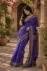 Dista Elora Purple Linen Floral & Geometric Motifs Digital Print Bollywood Saree, view 4