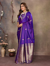 Dista Elora Purple Satin Silk Floral & Botanical Motifs Zari Woven Banarasi Saree, view 2