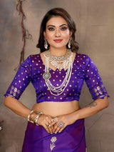 Dista Elora Purple Satin Silk Floral & Botanical Motifs Zari Woven Banarasi Saree, view 6