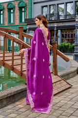 Dista Elora Purple Shimmer Chiffon Geometric Embroidery Work Bollywood Saree, view 3