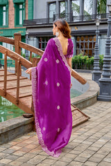 Dista Elora Purple Shimmer Chiffon Geometric Embroidery Work Bollywood Saree, view 6