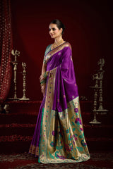Dista Elora Purple Silk Blend Butti Weaving Paithani Saree, view 2