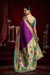Dista Elora Purple Silk Blend Butti Weaving Paithani Saree, view 3