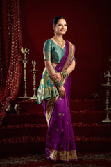 Dista Elora Purple Silk Blend Butti Weaving Paithani Saree, view 4