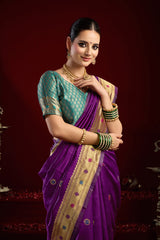 Dista Elora Purple Silk Blend Butti Weaving Paithani Saree, view 5