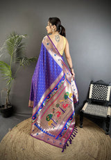 Dista Elora Purple Soft Lichi Silk Peacock & Floral Motifs Jacquard Kanchipuram Saree, view 2