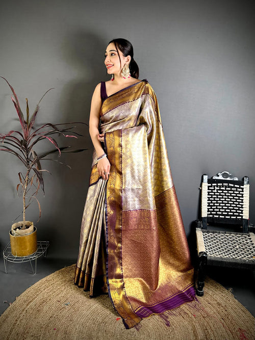 Dista Elora Purple Soft Silk Ikkat Leheriya Weaving Saree