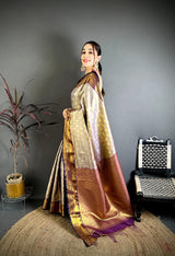 Dista Elora Purple Soft Silk Ikkat Leheriya Weaving Saree, view 2