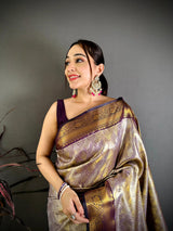 Dista Elora Purple Soft Silk Ikkat Leheriya Weaving Saree, view 4