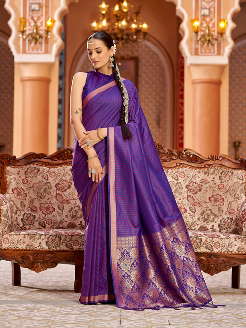 Dista Elora Purple Soft Silk Kanjivaram Zari Jacquard Work Designer Saree