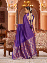 Dista Elora Purple Soft Silk Kanjivaram Zari Jacquard Work Designer Saree, view 5