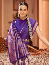 Dista Elora Purple Soft Silk Kanjivaram Zari Jacquard Work Designer Saree, view 6