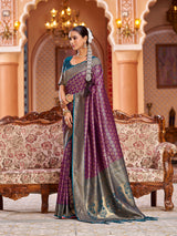 Dista Elora Purple Soft Silk Woven Banarasi Silk Zari Jacquard Work Designer Saree, view 2