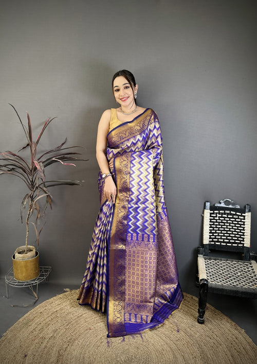Dista Elora Purple Soft Silk Zig Zag Leheriya Zari Weaving Saree