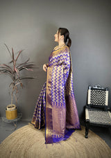 Dista Elora Purple Soft Silk Zig Zag Leheriya Zari Weaving Saree, view 2