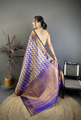 Dista Elora Purple Soft Silk Zig Zag Leheriya Zari Weaving Saree, view 3