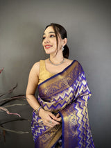 Dista Elora Purple Soft Silk Zig Zag Leheriya Zari Weaving Saree, view 4