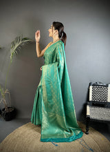Dista Elora Rama Green Soft Satin Silk Paisley & Floral Banarasi Saree, view 2