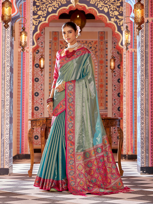 Dista Elora Rama Zari Tissue Solid Banarasi Silk Woven Jacquard Work Designer Saree