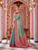 Dista Elora Rama Zari Tissue Solid Banarasi Silk Woven Jacquard Work Designer Saree, view 2