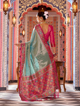 Dista Elora Rama Zari Tissue Solid Banarasi Silk Woven Jacquard Work Designer Saree, view 3
