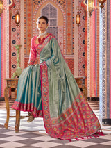 Dista Elora Rama Zari Tissue Solid Banarasi Silk Woven Jacquard Work Designer Saree, view 4