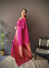Dista Elora Rani Pink Soft Lichi Silk Jacquard Butti Zari Weaving Paithani Saree, view 4