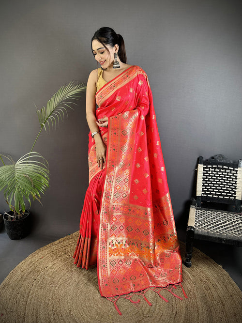 Dista Elora Rani Pink Soft Silk Geometric Zari Woven Patola Saree