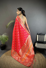 Dista Elora Rani Pink Soft Silk Geometric Zari Woven Patola Saree, view 2