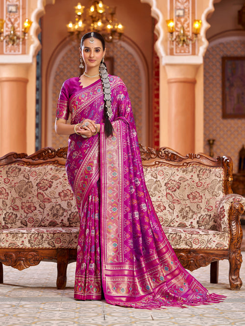 Dista Elora Rani Pink Soft Silk Patola Zari Jacquard Work Designer Saree