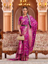 Dista Elora Rani Pink Soft Silk Patola Zari Jacquard Work Designer Saree, view 2