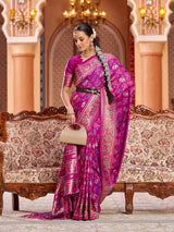 Dista Elora Rani Pink Soft Silk Patola Zari Jacquard Work Designer Saree, view 3