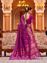 Dista Elora Rani Pink Soft Silk Patola Zari Jacquard Work Designer Saree, view 5