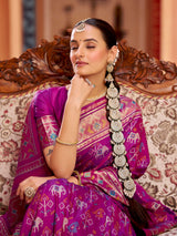 Dista Elora Rani Pink Soft Silk Patola Zari Jacquard Work Designer Saree, view 6