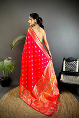 Dista Elora Red Banarasi Lichi Silk Meenakari Zari Weaving Patola Saree, view 2