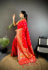 Dista Elora Red Banarasi Lichi Silk Meenakari Zari Weaving Patola Saree, view 3