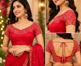 Dista Elora Red Chanderi Cotton Butti Printed Ready To Wear Saree, view 4