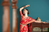 Dista Elora Red Cotton Silk Ikkat Zari Designer Saree for Women, view 4