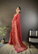Dista Elora Red Georgette Sequence Attractive Foil Print Fancy Georgette Saree, view 2