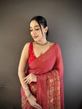 Dista Elora Red Georgette Sequence Attractive Foil Print Fancy Georgette Saree, view 4