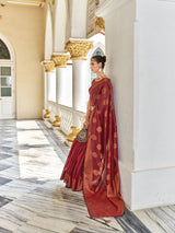 Dista Elora Red Linen Copper Zari Butta Designer Saree for Women, view 4