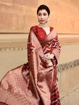 Dista Elora Red Linen Zig Zag Ikat Wedding wear Designer Saree, view 5