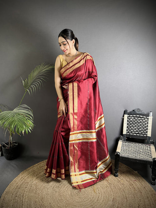 Dista Elora Red Raw Silk Zari Woven Kanjivaram Saree